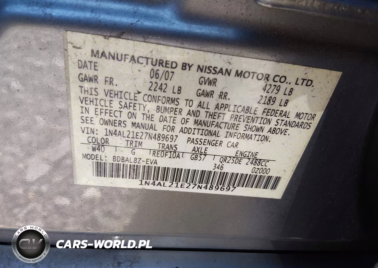 2007 Nissan Altima 2.5 S VIN:1N4AL21E27N489697 - 9