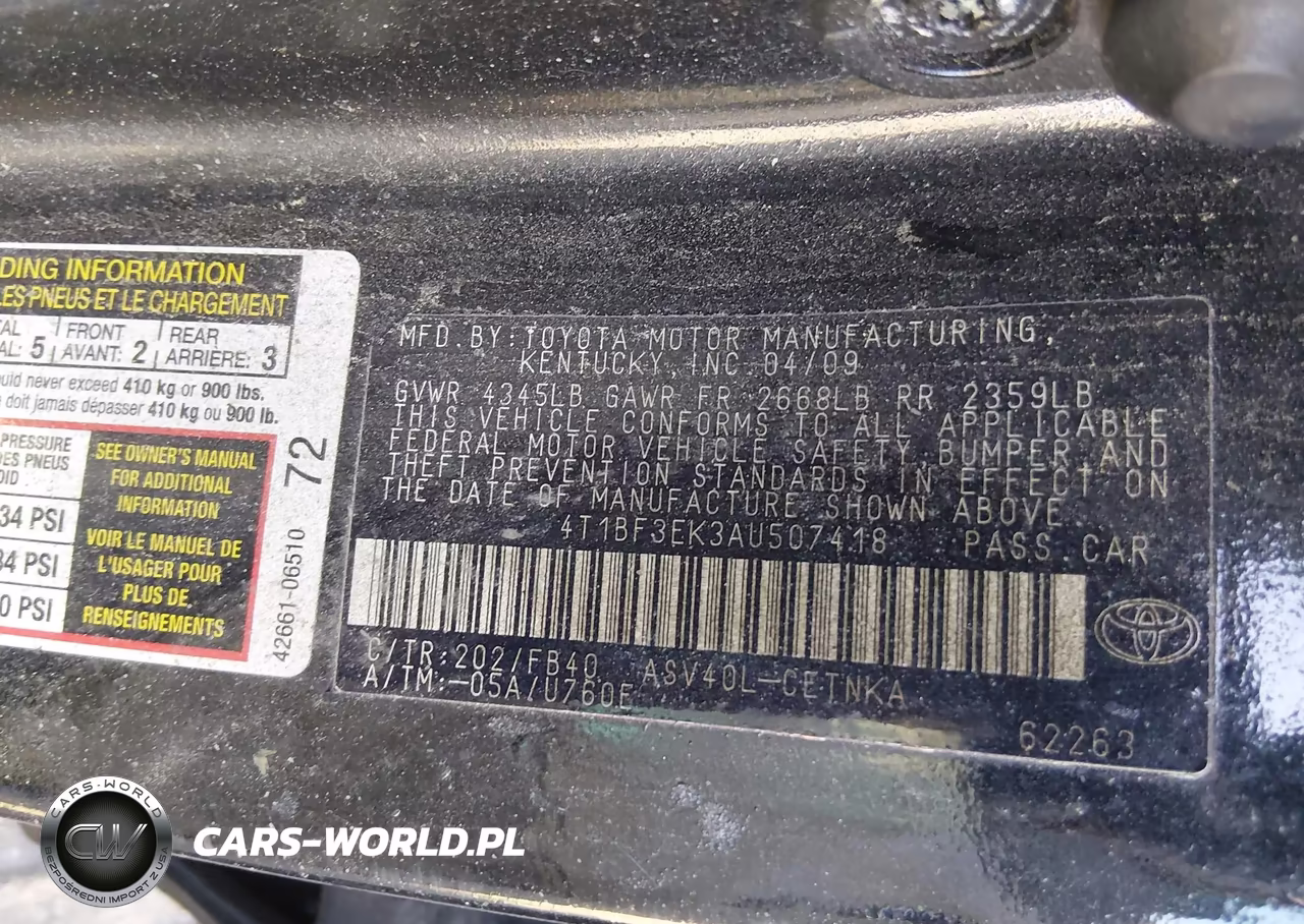 2010 Toyota Camry Le VIN:4T1BF3EK3AU507418 - 9