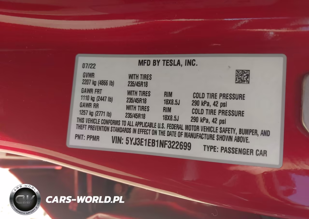 2022 Tesla Model 3 Long Range Dual Motor All-Wheel Drive VIN:5YJ3E1EB1NF322699 - 9