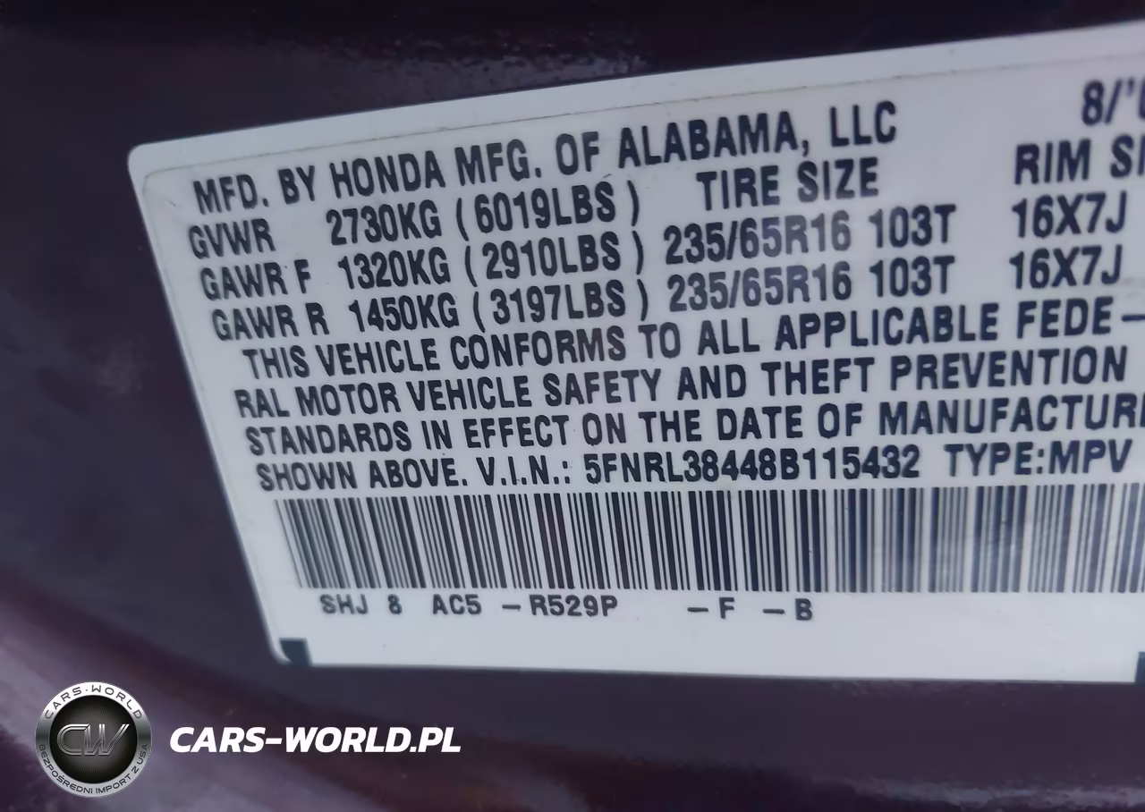 2008 Honda Odyssey Ex VIN:5FNRL38448B115432 - 9