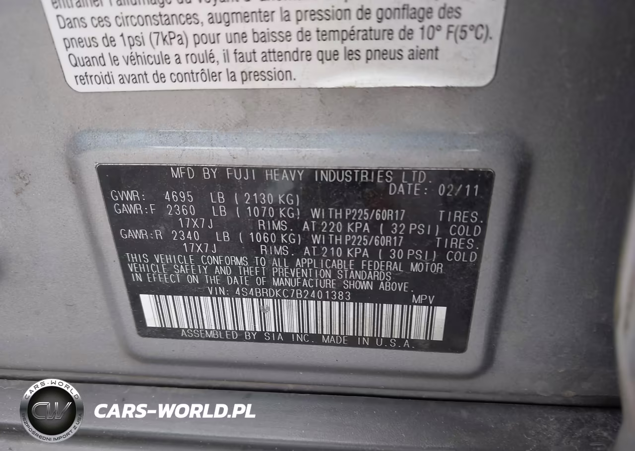 2011 Subaru Outback 3.6R Limited VIN:4S4BRDKC7B2401383 - 9