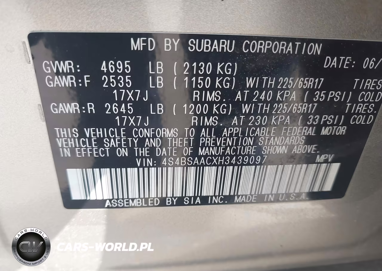 2017 Subaru Outback 2.5I VIN:4S4BSAACXH3439097 - 9