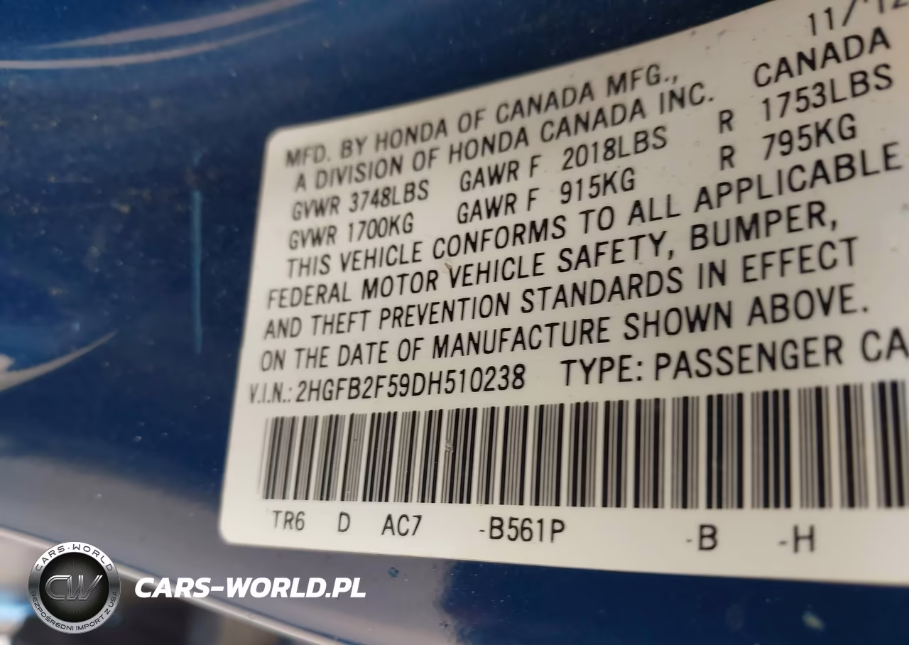 2013 Honda Civic Lx VIN:2HGFB2F59DH510238 - 9
