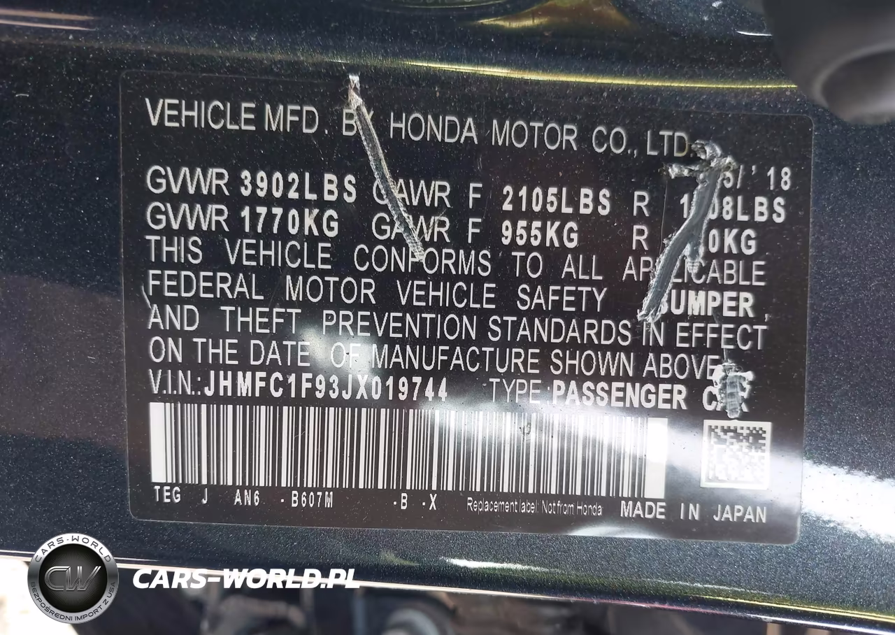 2018 Honda Civic Touring VIN:JHMFC1F93JX019744 - 9