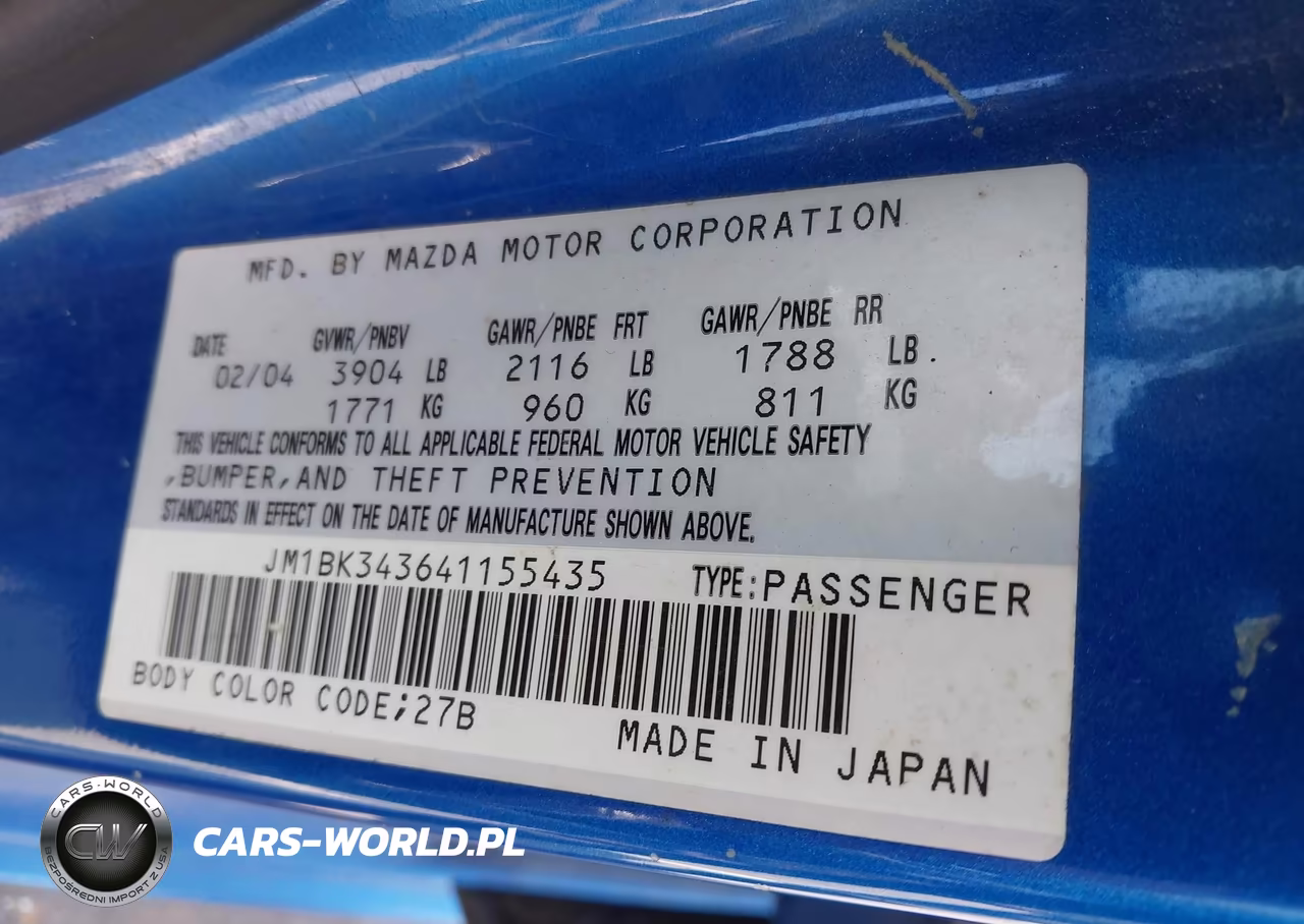 2004 Mazda 3 Hatchback VIN:JM1BK343641155435 - 9