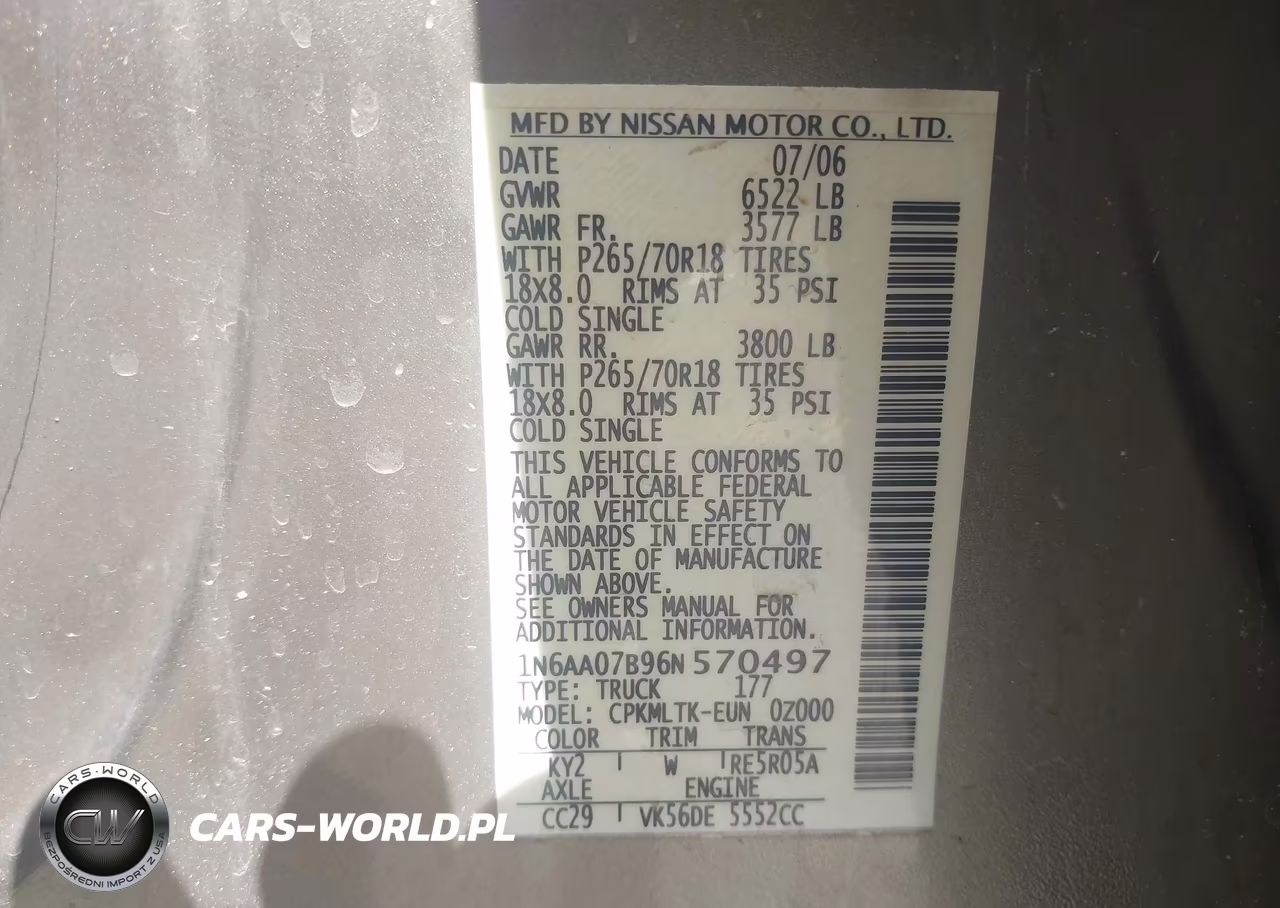 2006 Nissan Titan Se VIN:1N6AA07B96N570497 - 9