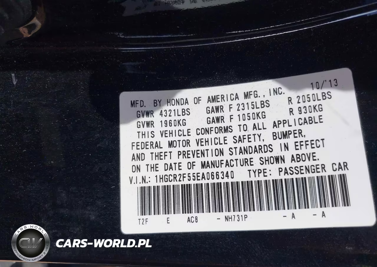 2014 Honda Accord Sport VIN:1HGCR2F55EA066340 - 9