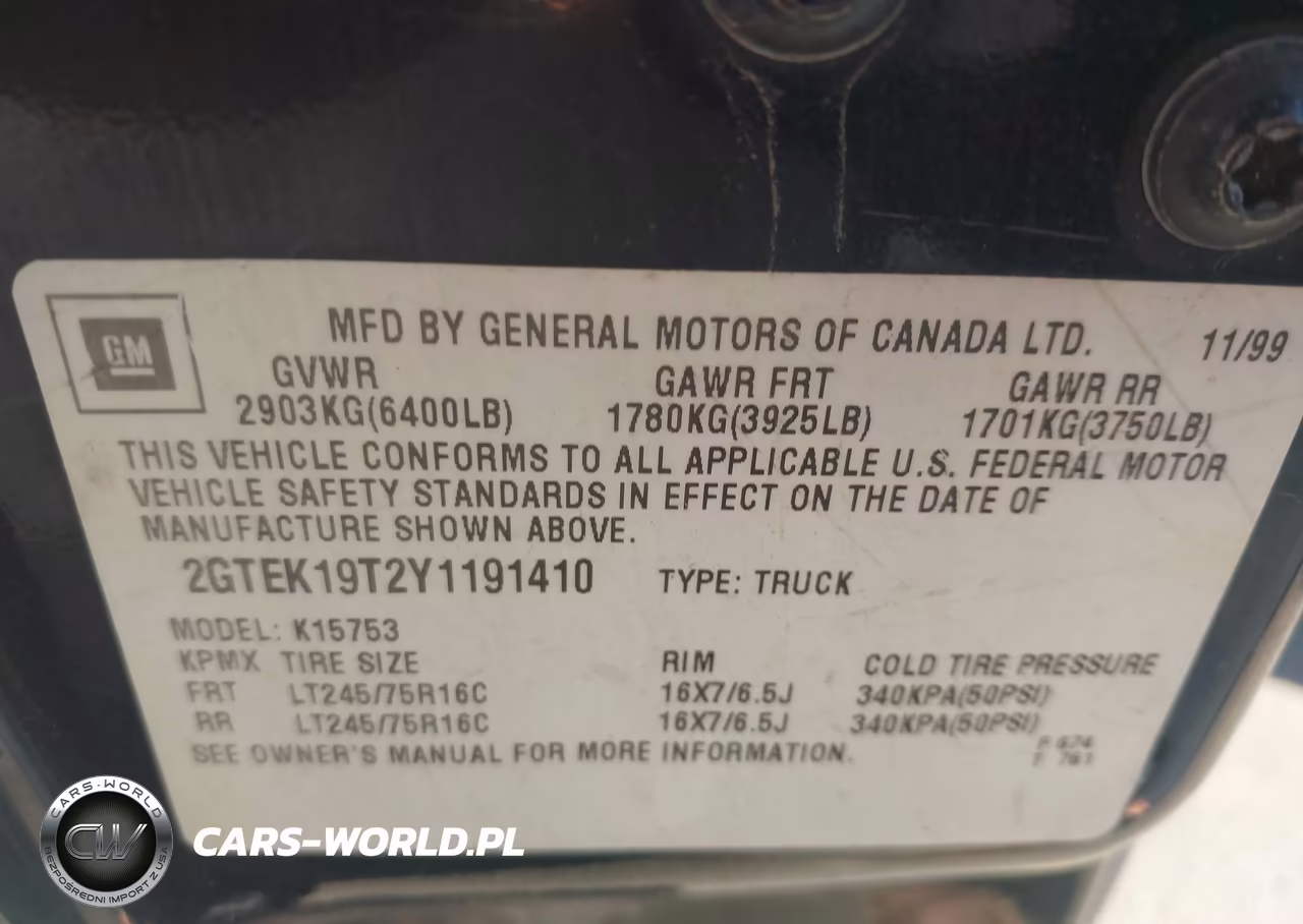 2000 GMC Sierra 1500 Sle VIN:2GTEK19T2Y1191410 - 9