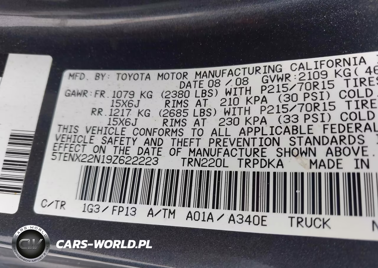 2009 Toyota Tacoma VIN:5TENX22N19Z622223 - 9