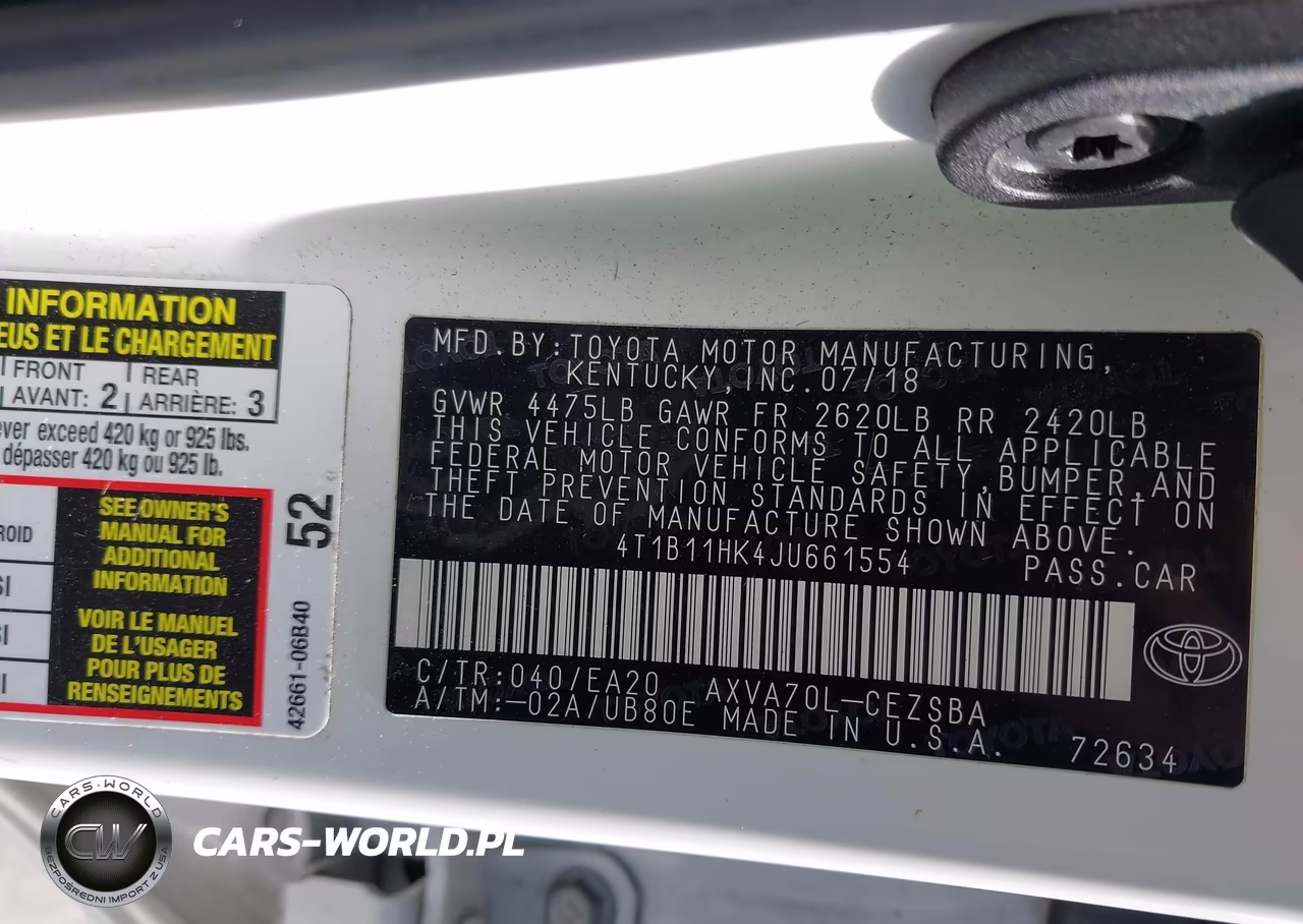 2018 Toyota Camry Se VIN:4T1B11HK4JU661554 - 9