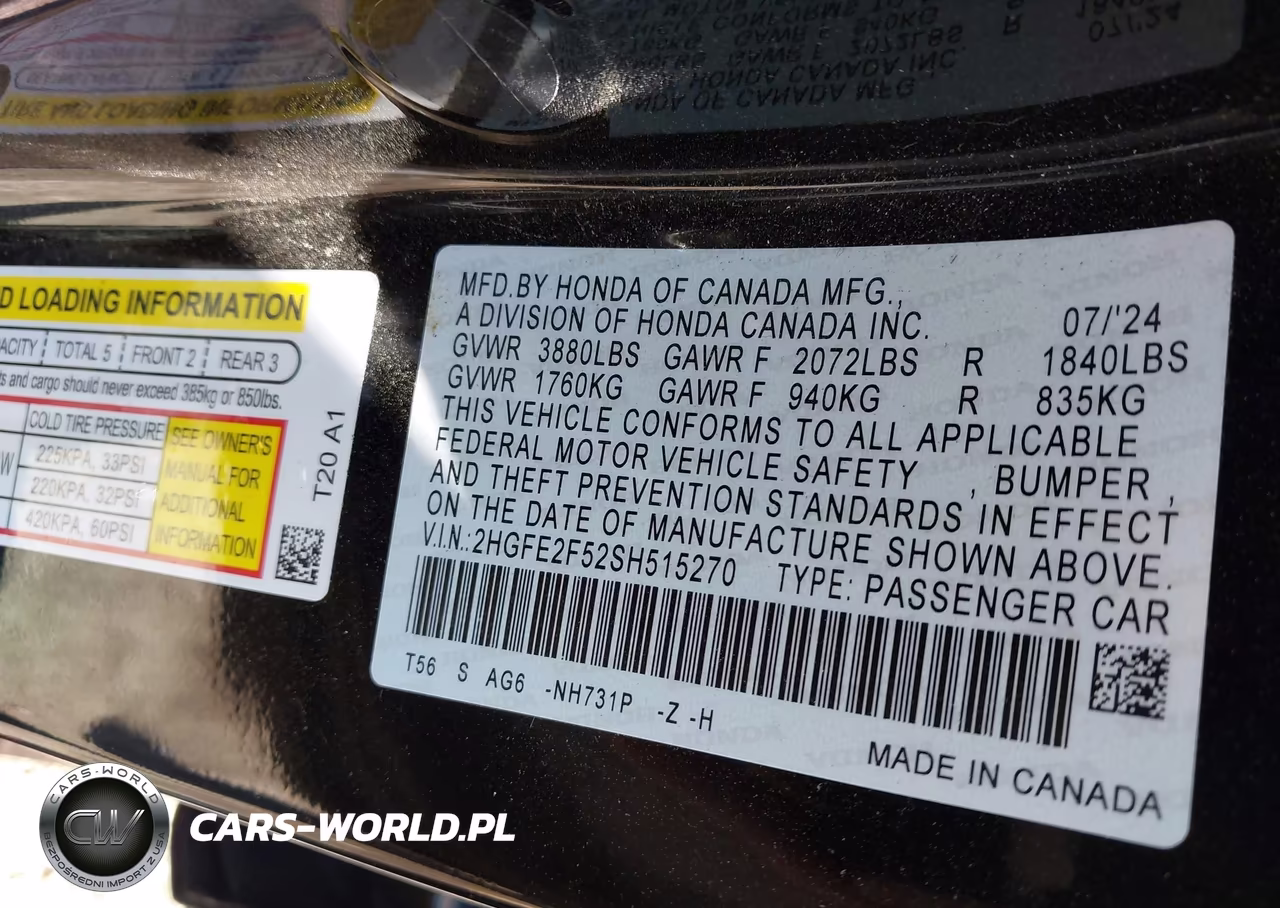 2025 Honda Civic Sport VIN:2HGFE2F52SH515270 - 9