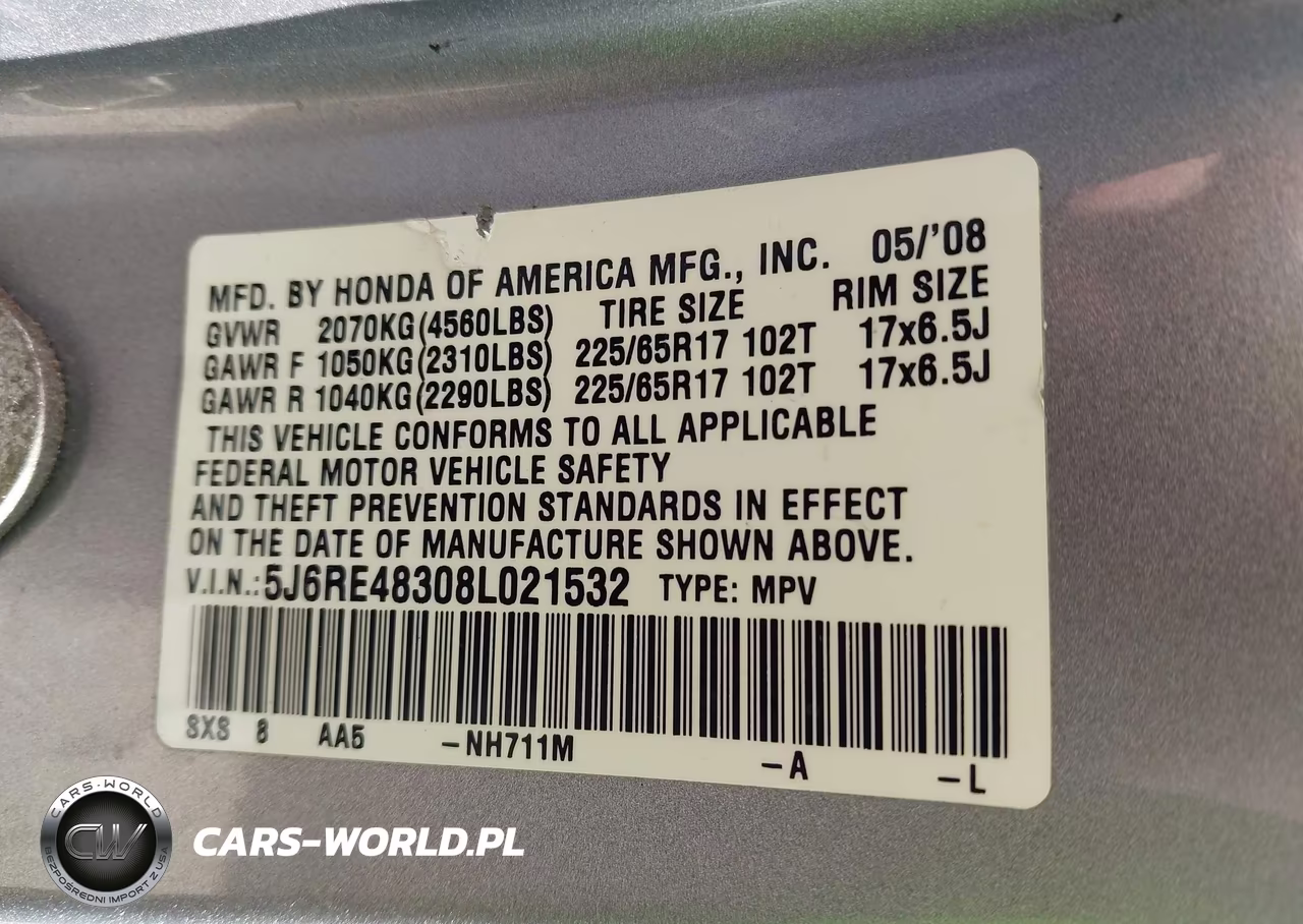 2008 Honda Cr-V Lx VIN:5J6RE48308L021532 - 9