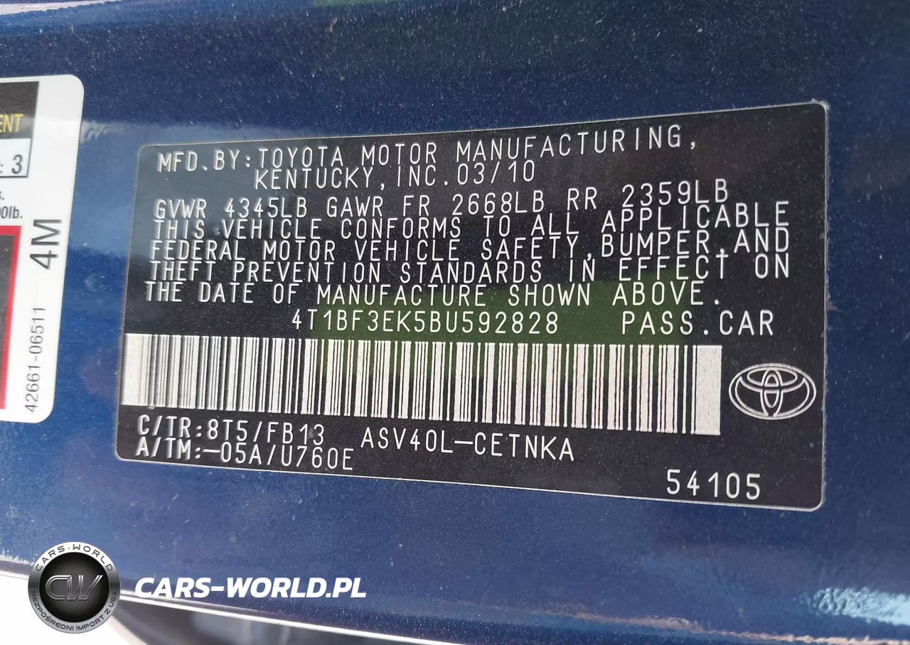 2011 Toyota Camry Le VIN:4T1BF3EK5BU592828 - 9