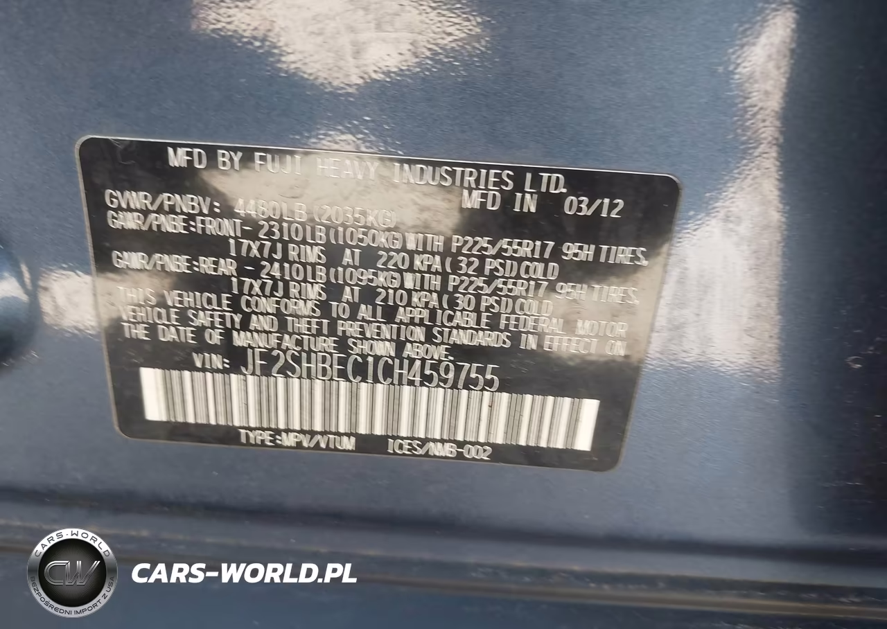 2012 Subaru Forester 2.5X Limited VIN:JF2SHBEC1CH459755 - 9