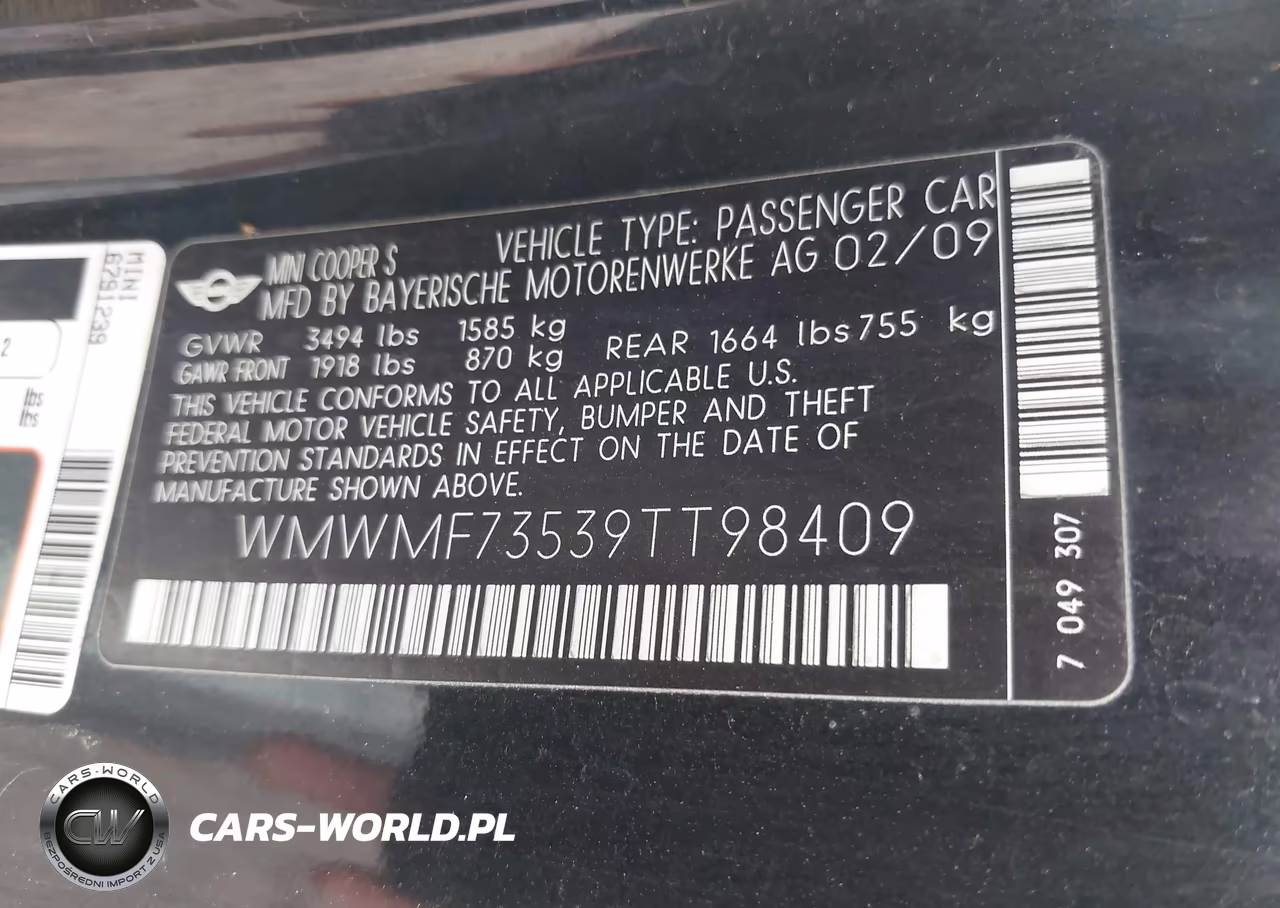2009 Mini Cooper S VIN:WMWMF73539TT98409 - 9