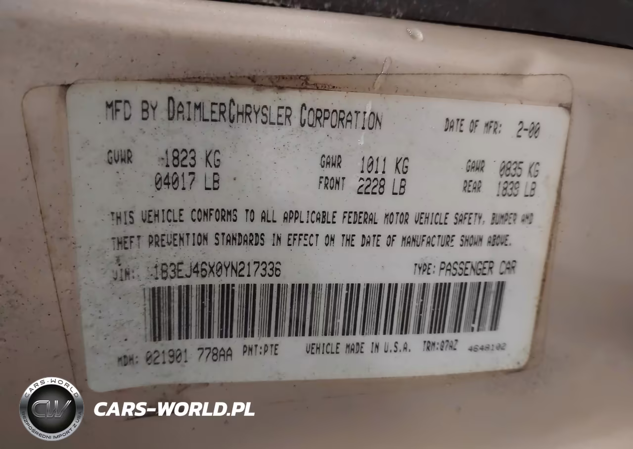 2000 Dodge Stratus Se VIN:1B3EJ46X0YN217336 - 9