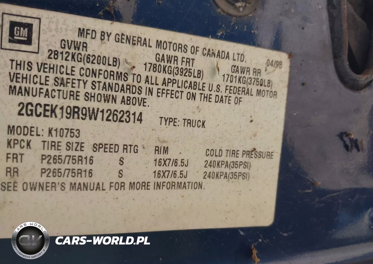 1998 Chevrolet K1500 Fleetside VIN:2GCEK19R9W1262314 - 9