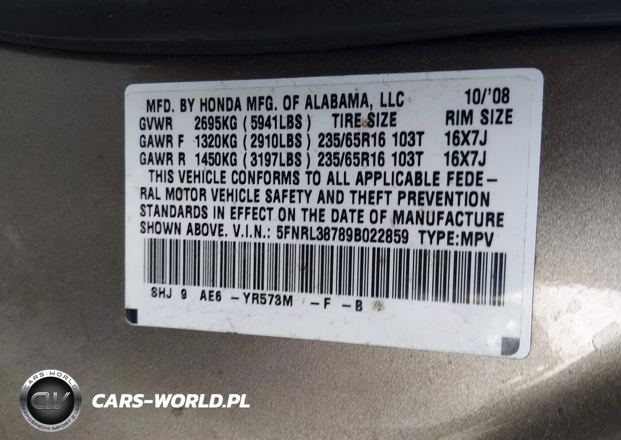 2009 Honda Odyssey Ex-L VIN:5FNRL38789B022859 - 9