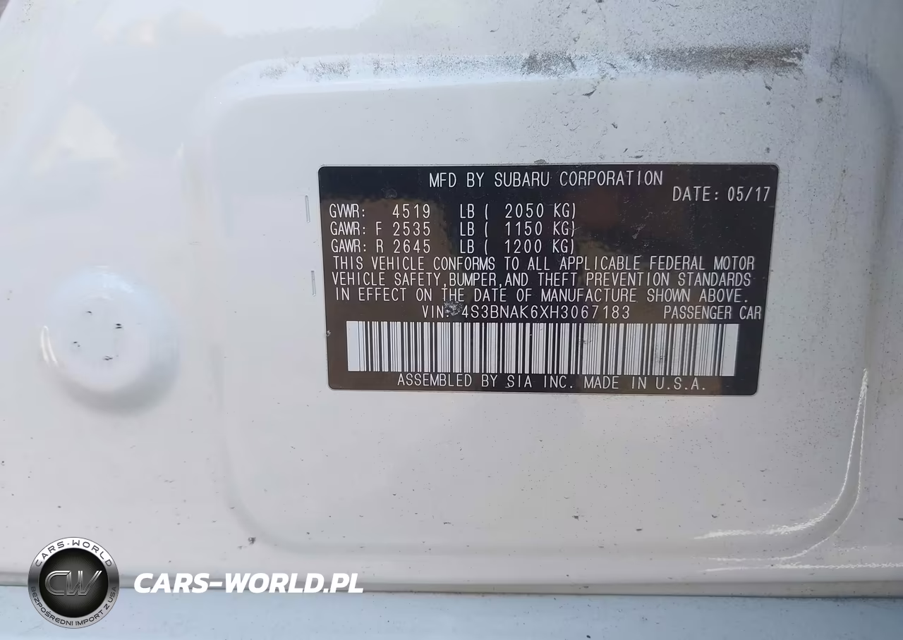 2017 Subaru Legacy 2.5I Limited VIN:4S3BNAK6XH3067183 - 9
