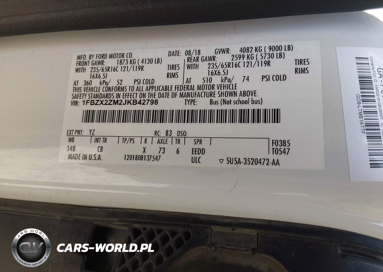 2018 Ford Transit-350 Xl VIN:1FBZX2ZM2JKB42798 - 9