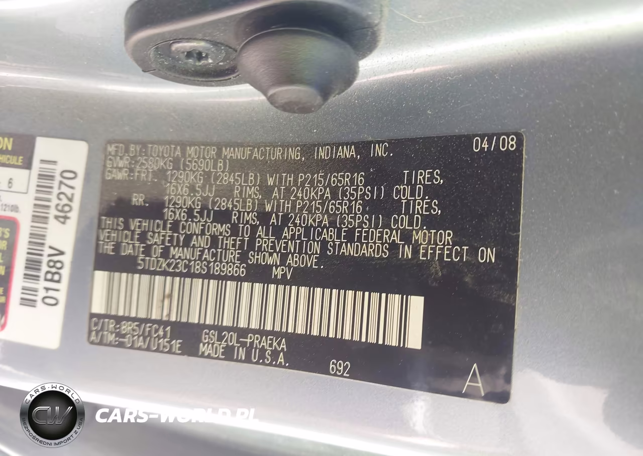 2008 Toyota Sienna Le VIN:5TDZK23C18S189866 - 9