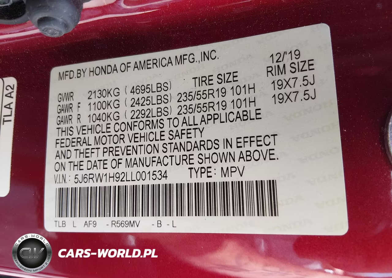 2020 Honda Cr-V 2Wd Touring VIN:5J6RW1H92LL001534 - 9