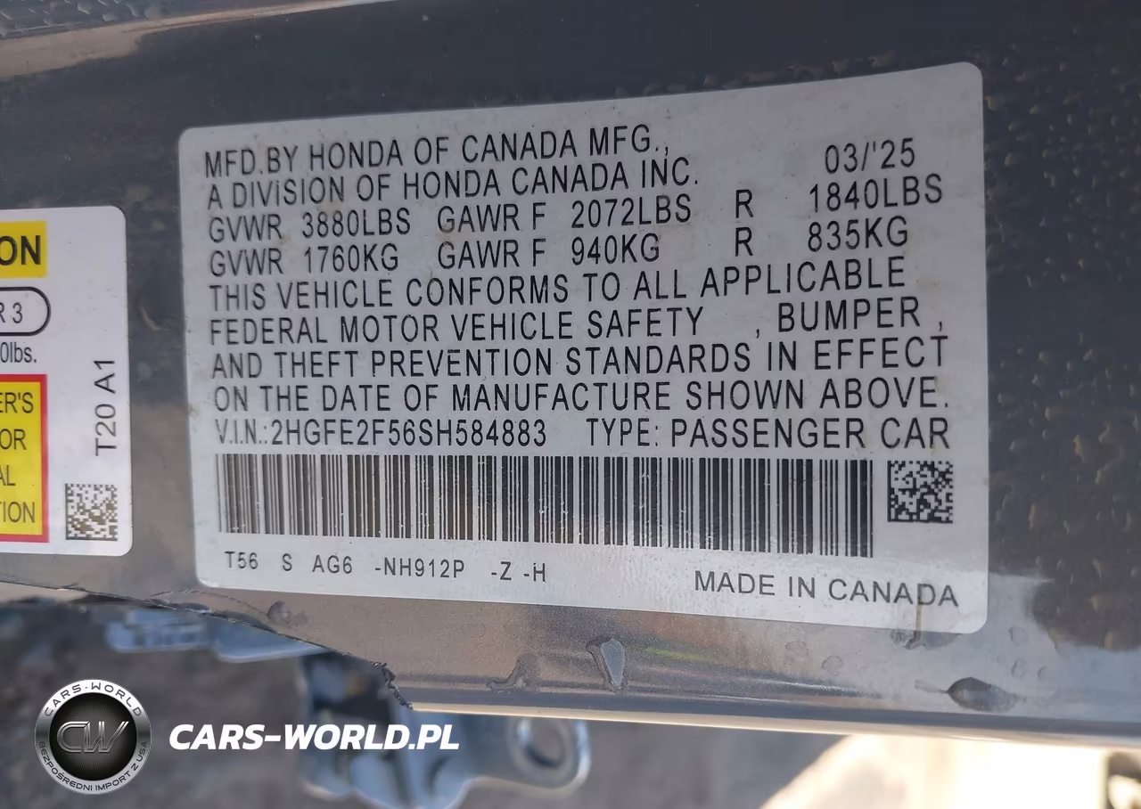2025 Honda Civic Sport VIN:2HGFE2F56SH584883 - 9
