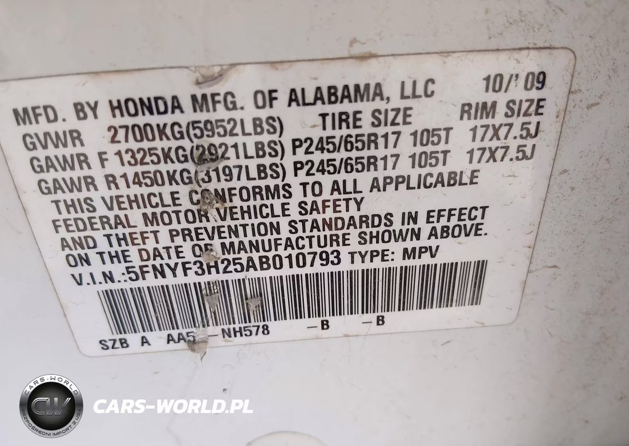 2010 Honda Pilot Lx VIN:5FNYF3H25AB010793 - 9