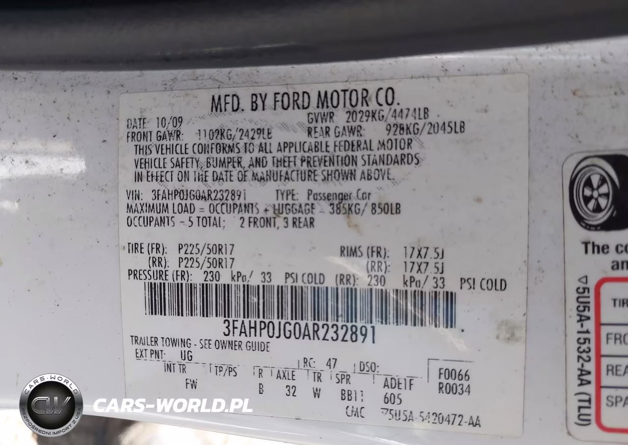 2010 Ford Fusion Sel VIN:3FAHP0JG0AR232891 - 9