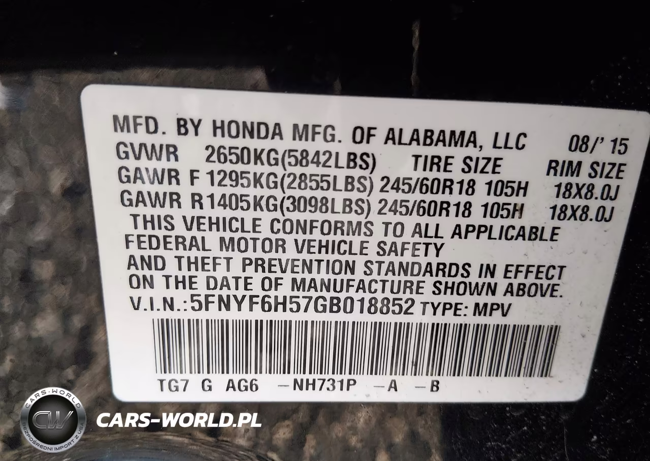 2016 Honda Pilot Ex-L VIN:5FNYF6H57GB018852 - 9
