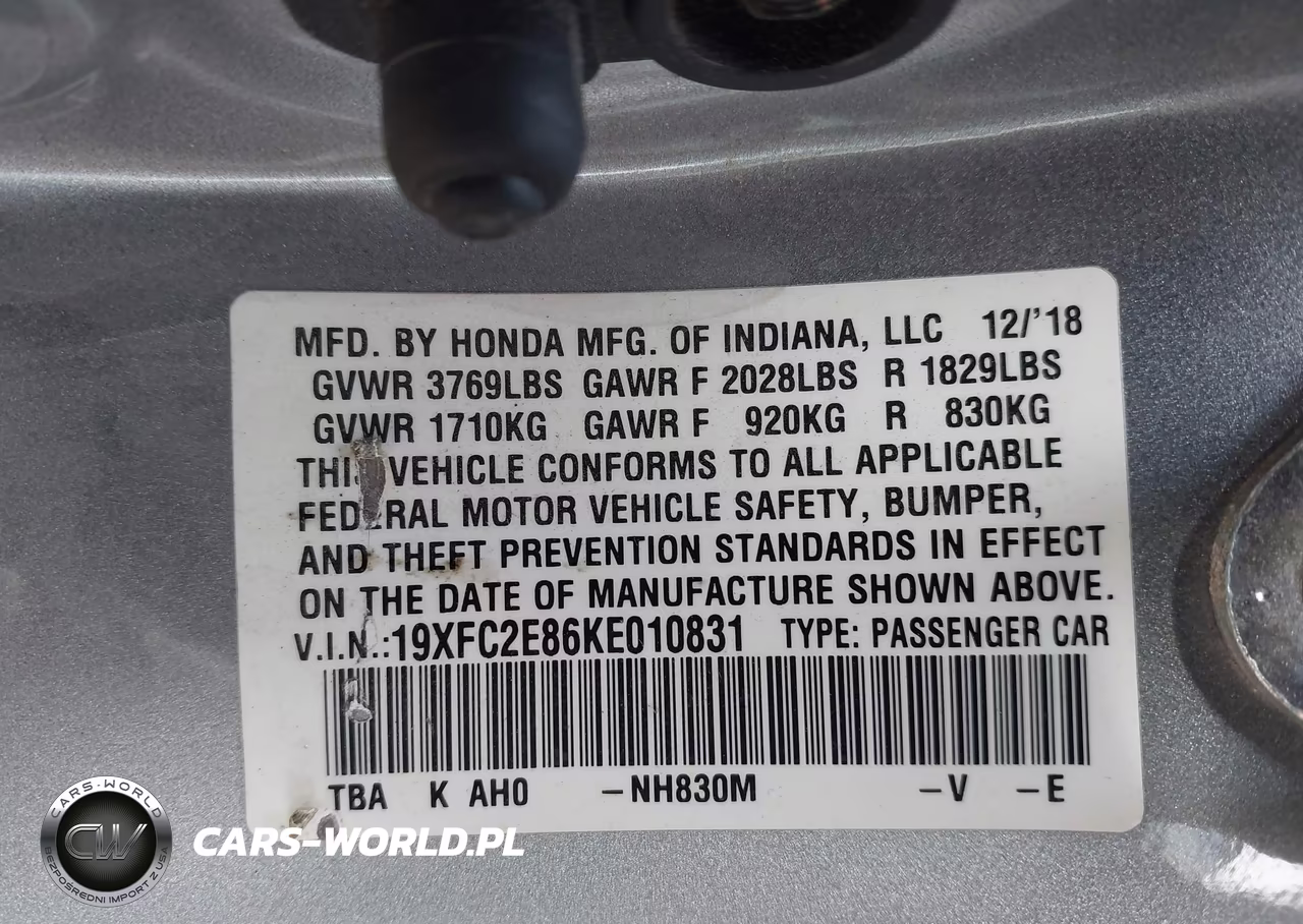 2019 Honda Civic Sport VIN:19XFC2E86KE010831 - 9