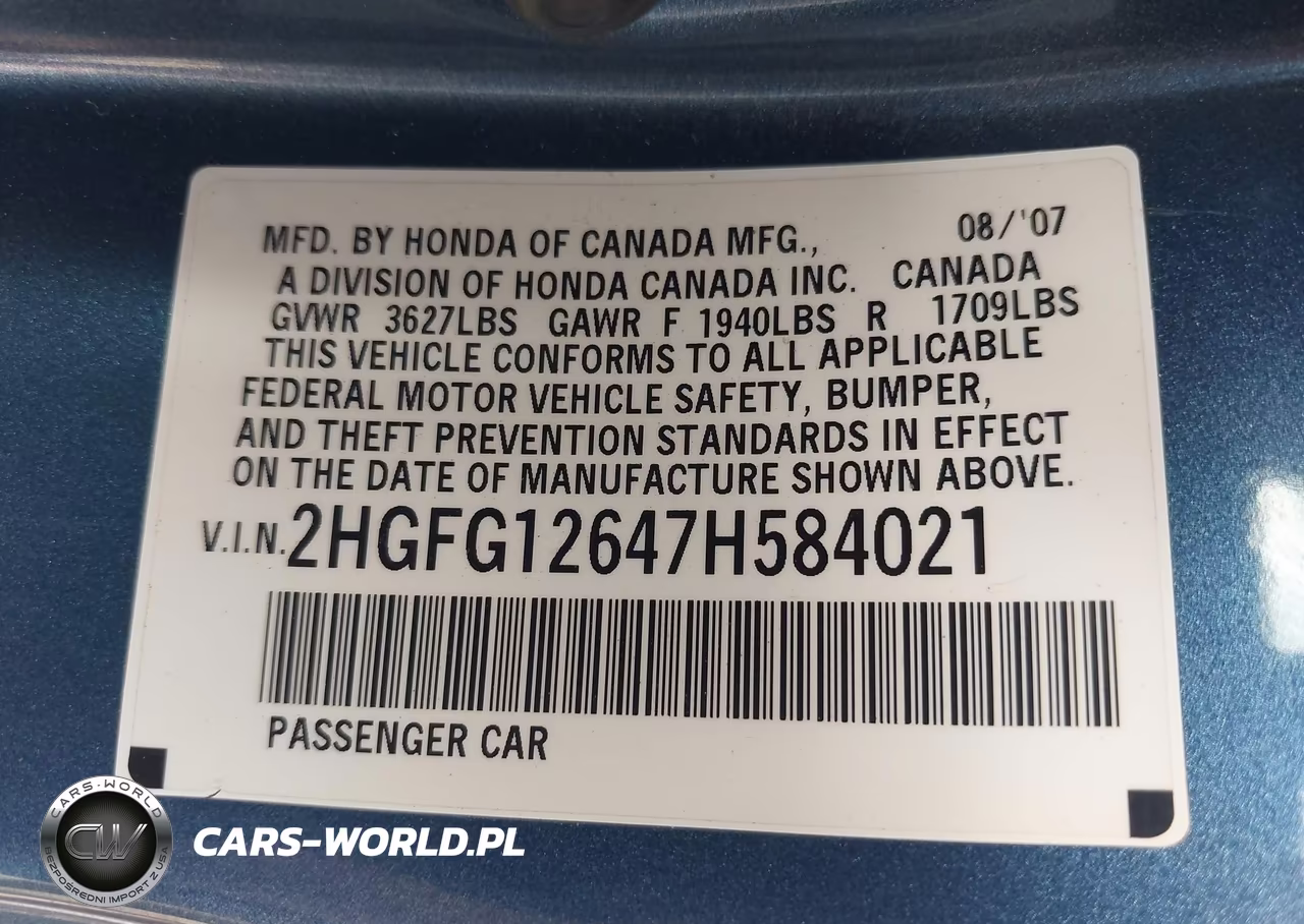 2007 Honda Civic Lx VIN:2HGFG12647H584021 - 9