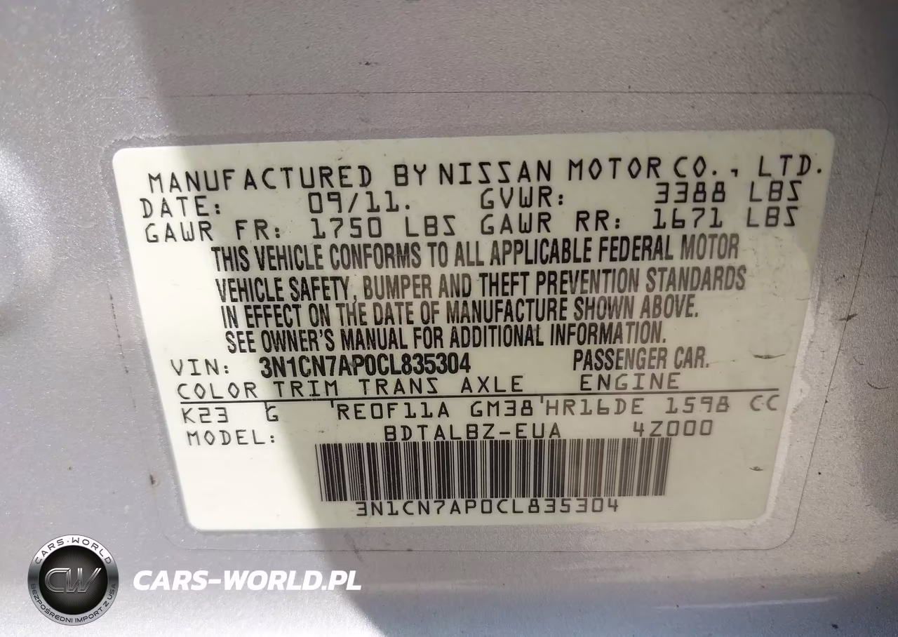 2012 Nissan Versa 1.6 Sv VIN:3N1CN7AP0CL835304 - 9