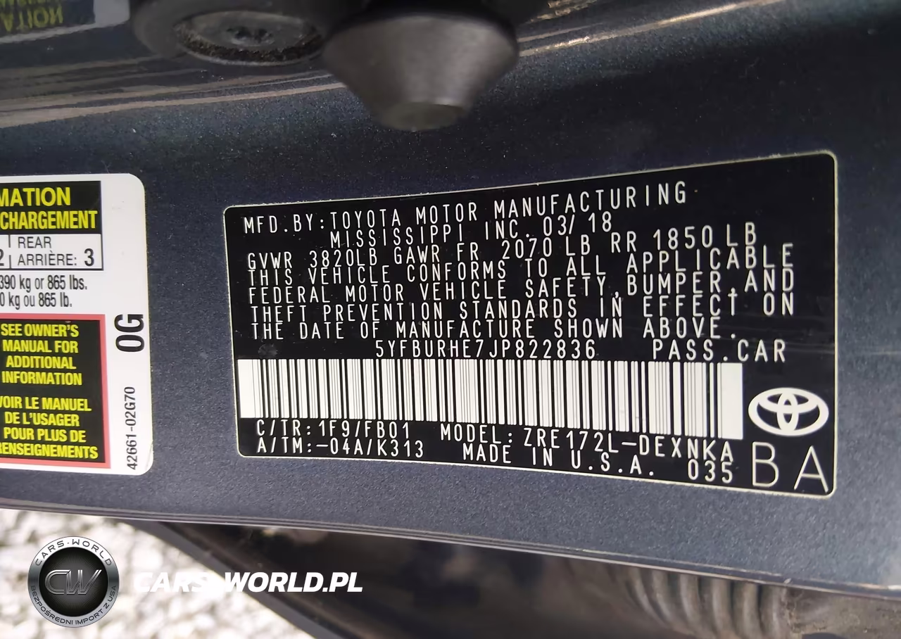 2018 Toyota Corolla Le VIN:5YFBURHE7JP822836 - 9