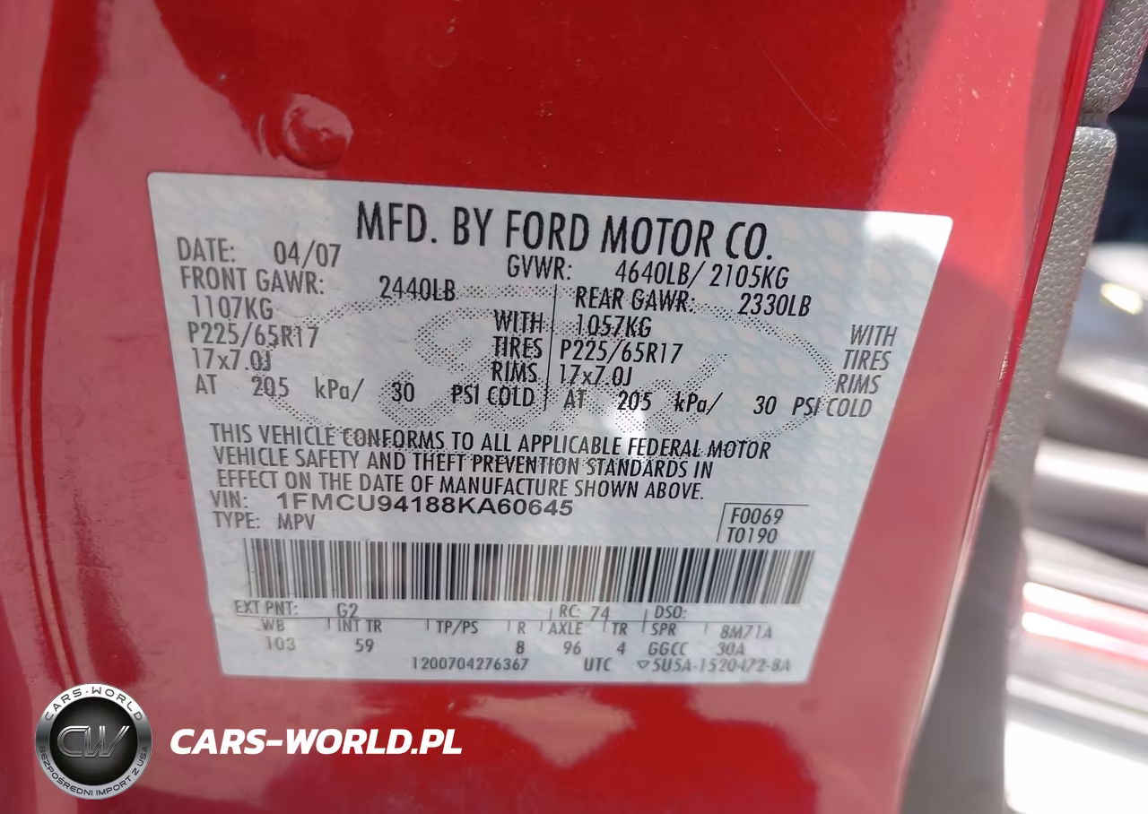2008 Ford Escape Limited VIN:1FMCU94188KA60645 - 9