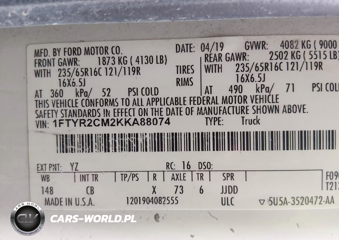 2019 Ford Transit-250 VIN:1FTYR2CM2KKA88074 - 9