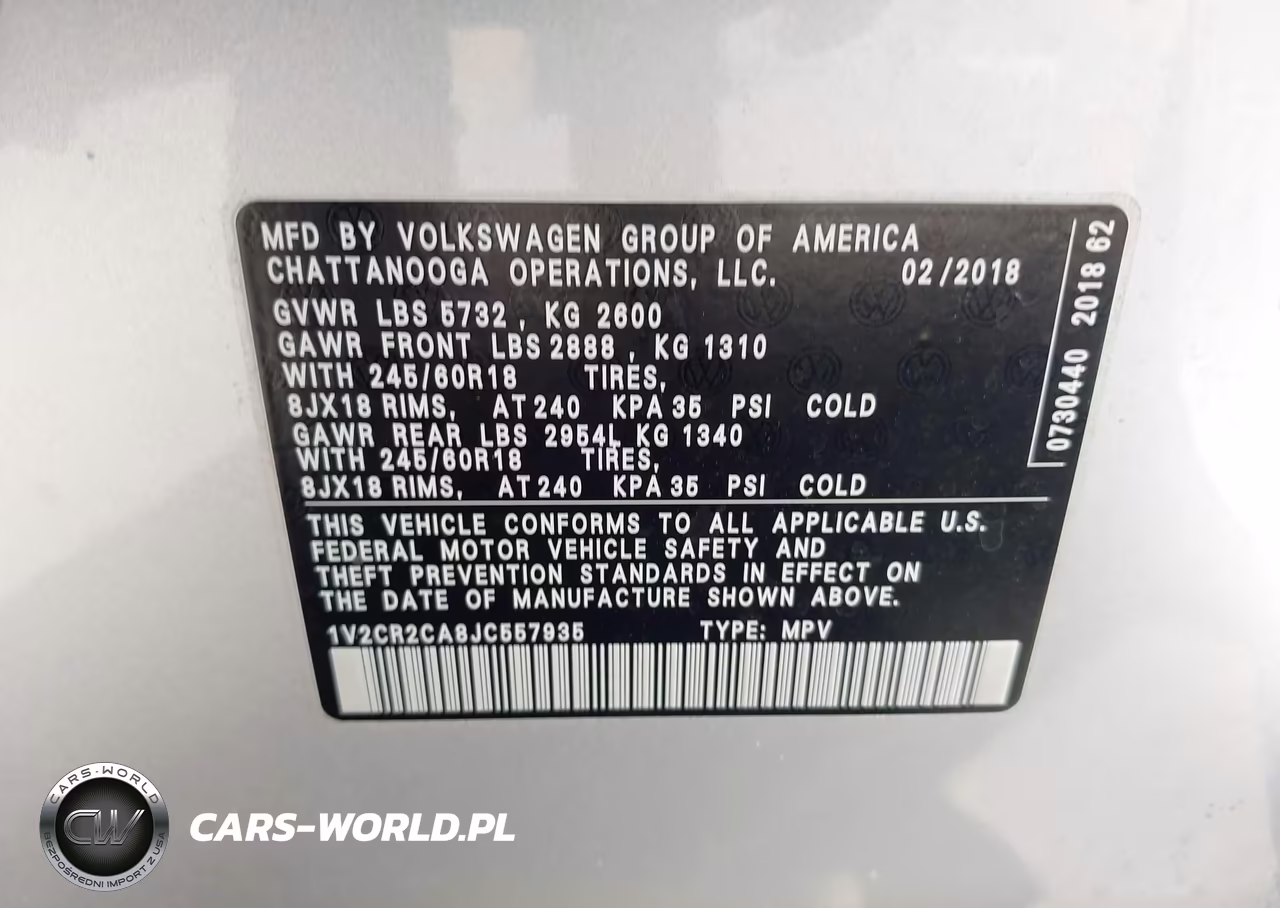 2018 Volkswagen Atlas 3.6L V6 Se VIN:1V2CR2CA8JC557935 - 9