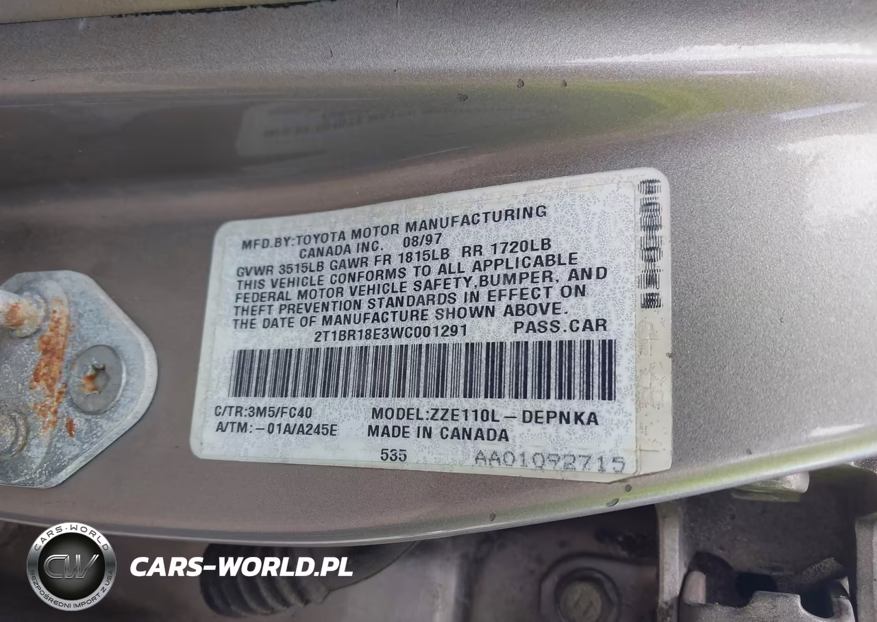 1998 Toyota Corolla Le VIN:2T1BR18E3WC001291 - 9