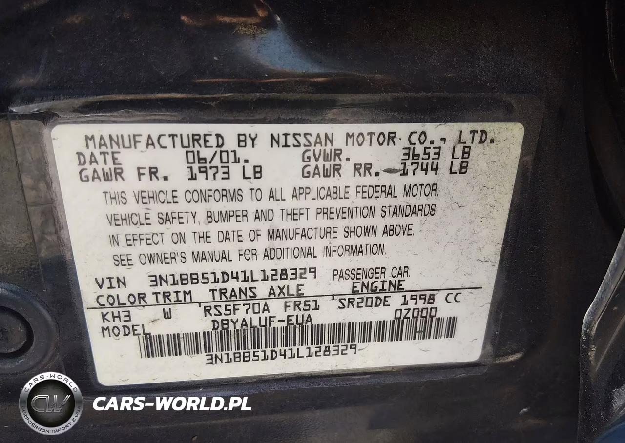 2001 Nissan Sentra Se VIN:3N1BB51D41L128329 - 9