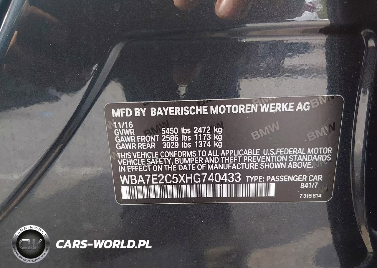 2017 BMW 740I VIN:WBA7E2C5XHG740433 - 9