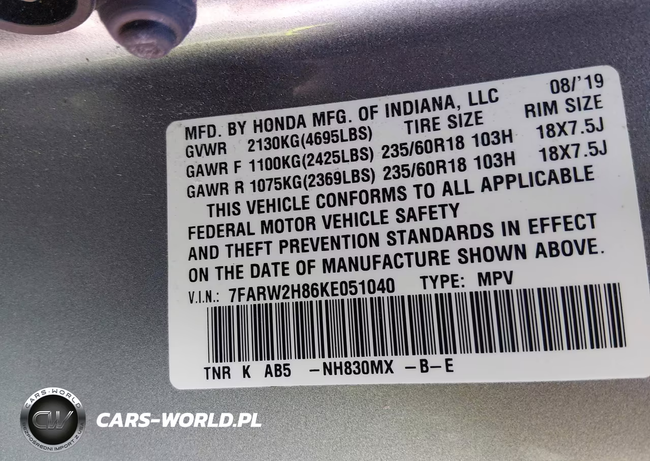 2019 Honda Cr-V Ex-L VIN:7FARW2H86KE051040 - 9
