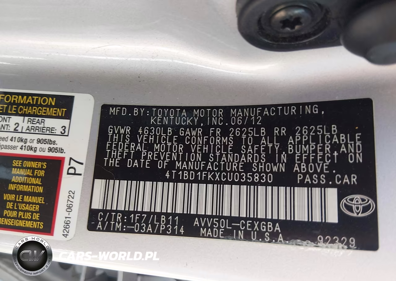 2012 Toyota Camry Hybrid Xle VIN:4T1BD1FKXCU035830 - 9