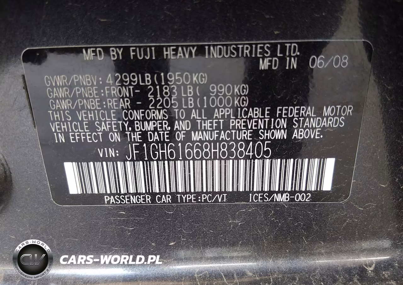2008 Subaru Impreza 2.5I VIN:JF1GH61668H838405 - 9