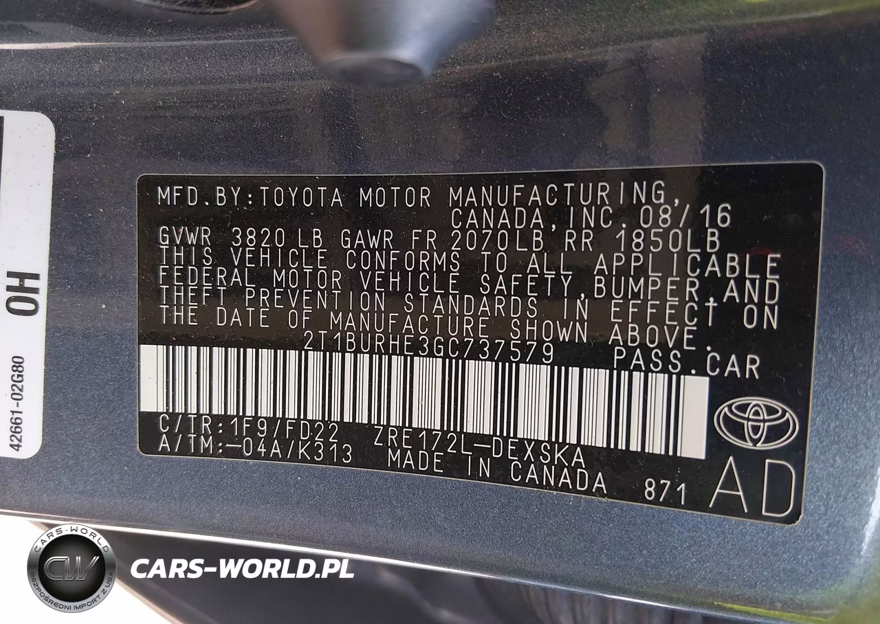 2016 Toyota Corolla S Plus VIN:2T1BURHE3GC737579 - 9