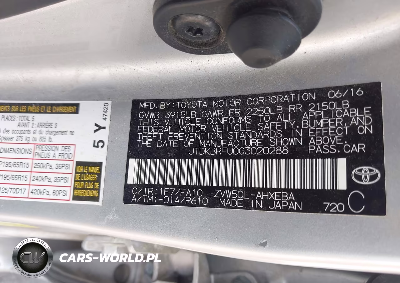 2016 Toyota Prius Two VIN:JTDKBRFU0G3020288 - 9