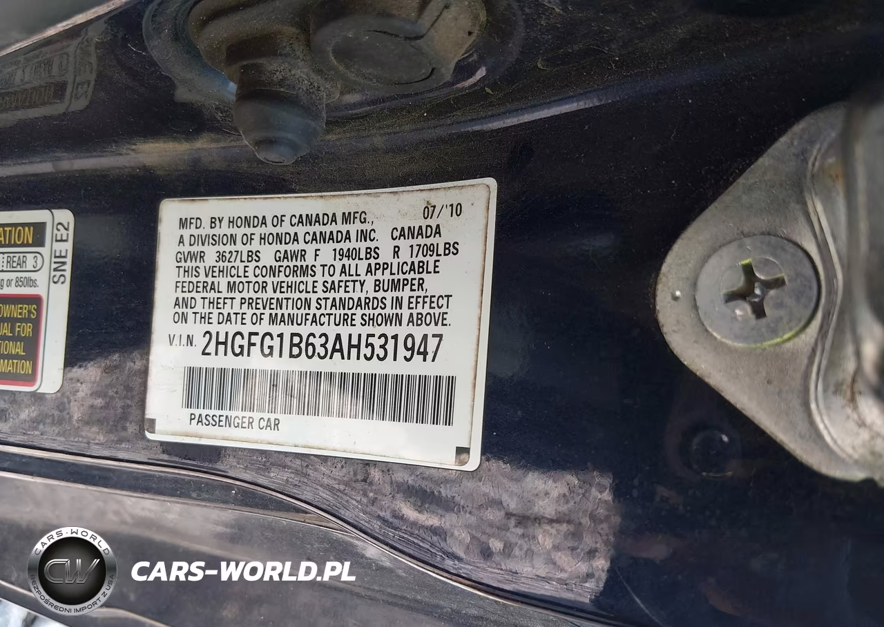 2010 Honda Civic Lx VIN:2HGFG1B63AH531947 - 9