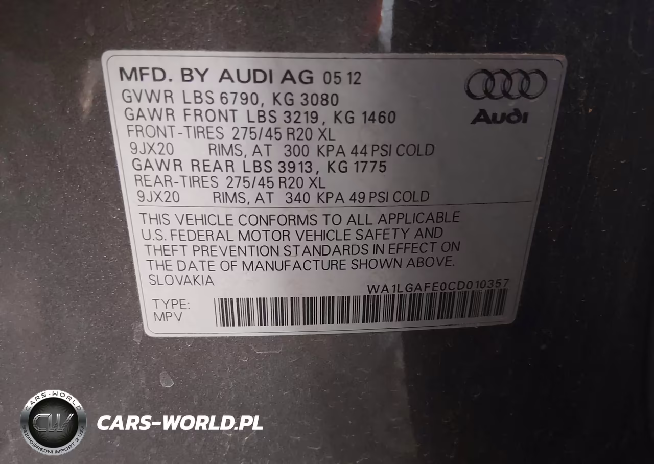 2012 Audi Q7 3.0T Premium VIN:WA1LGAFE0CD010357 - 9