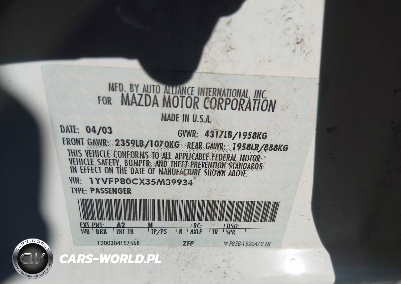 2003 Mazda Mazda6 I VIN:1YVFP80CX35M39934 - 9