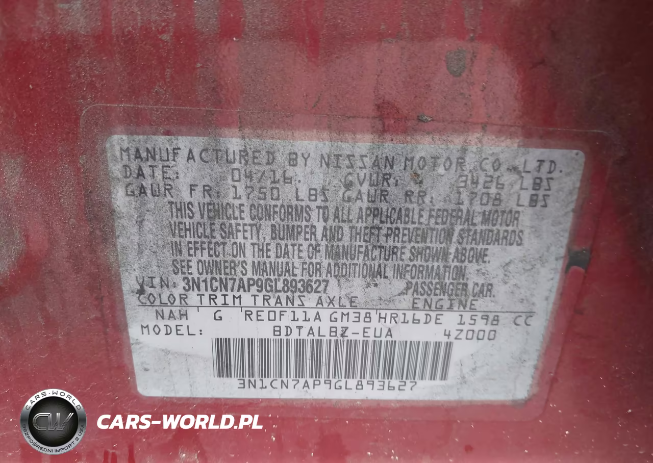 2016 Nissan Versa 1.6 Sv VIN:3N1CN7AP9GL893627 - 9