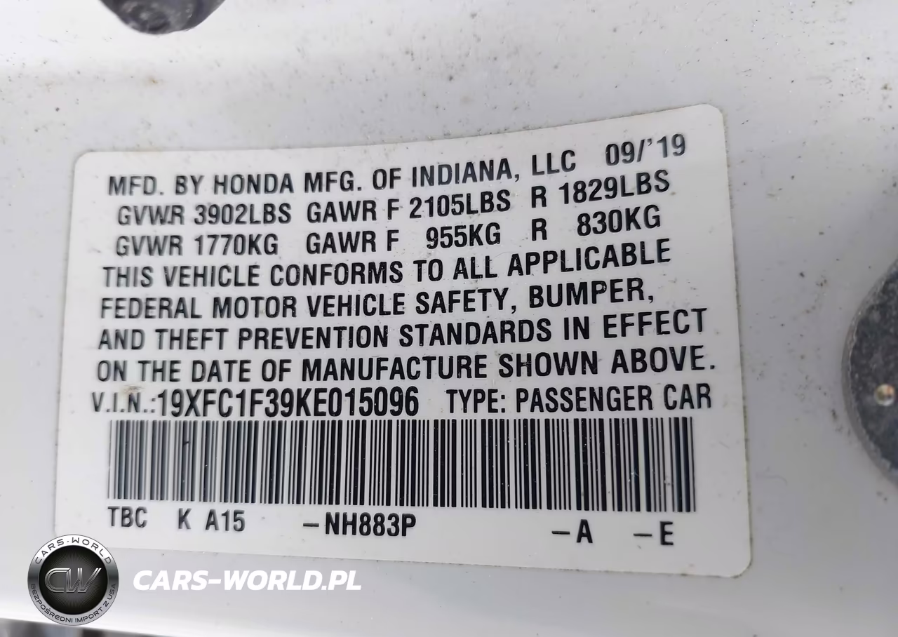 2019 Honda Civic Ex VIN:19XFC1F39KE015096 - 9